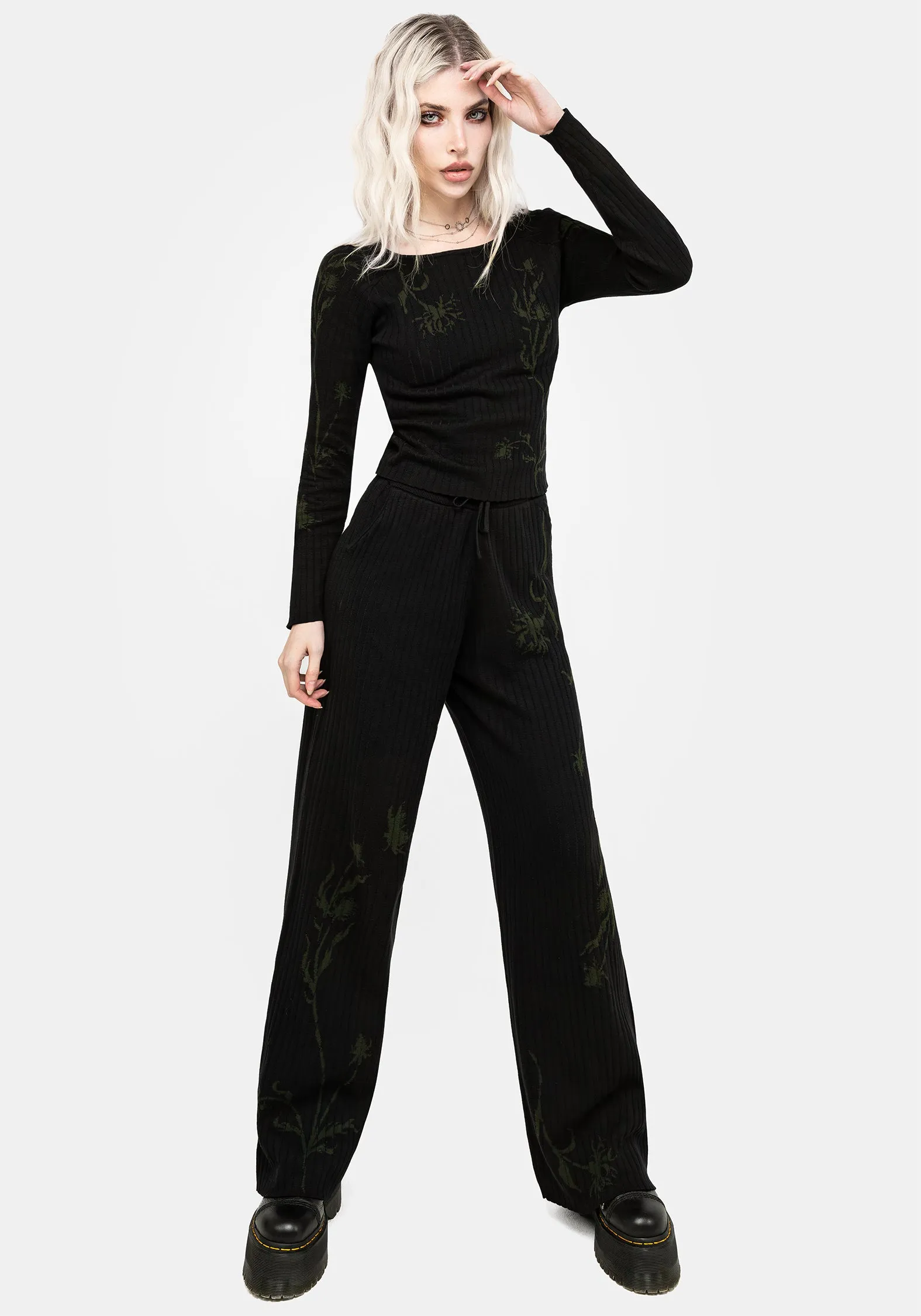 Diastella Floral Jacquard Rib Knit Trousers sold by Disturbia product image thumbnail 4