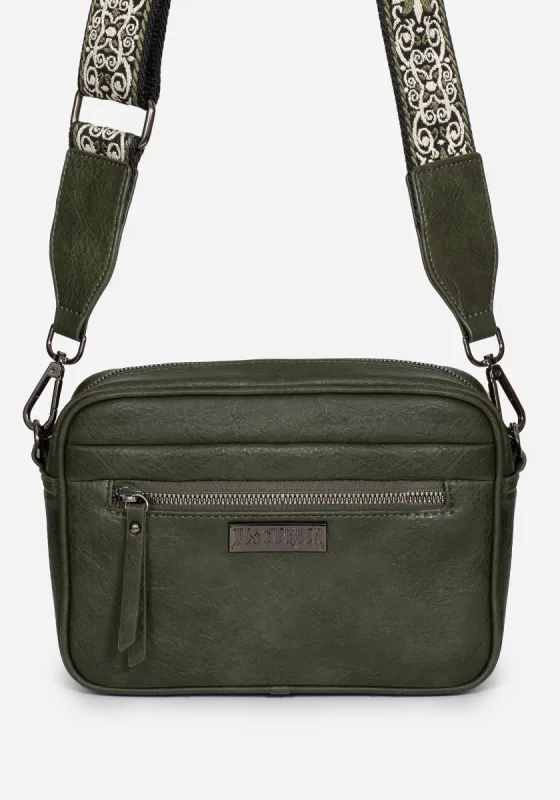 Portent Debossed Zip Front Crossbody Bag sold by Disturbia