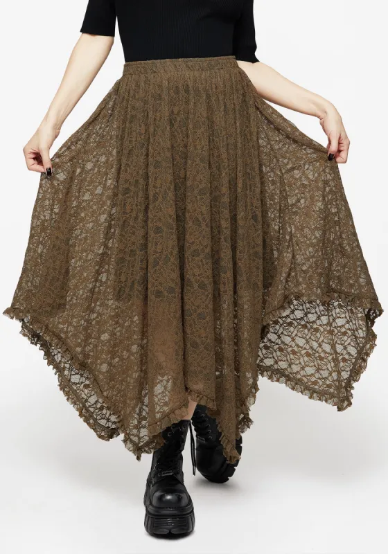 Myrtle Floral Lace Layered Midi Skirt sold by Disturbia