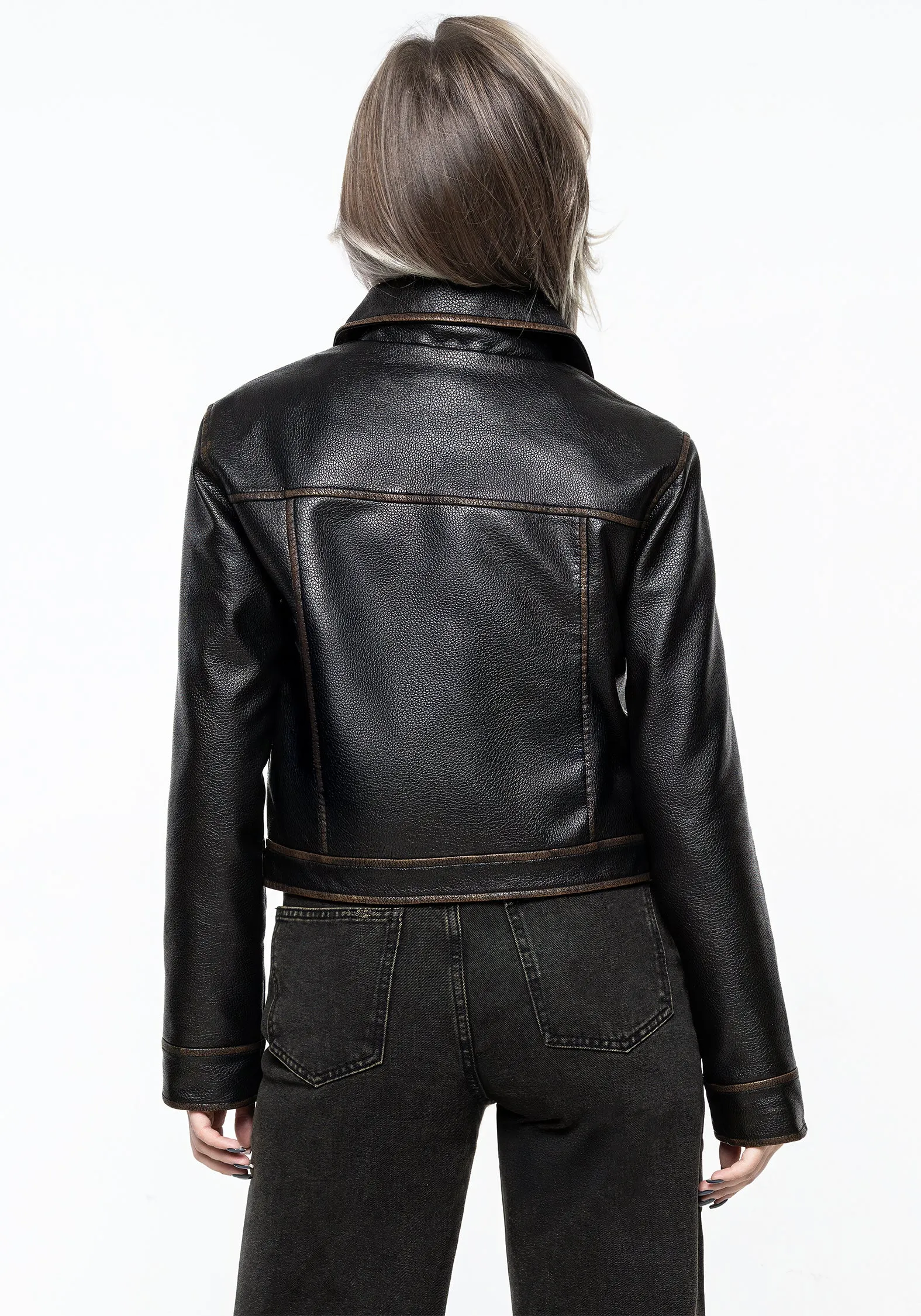 Ermania Crop PU Leather Jacket sold by Disturbia product image thumbnail 3