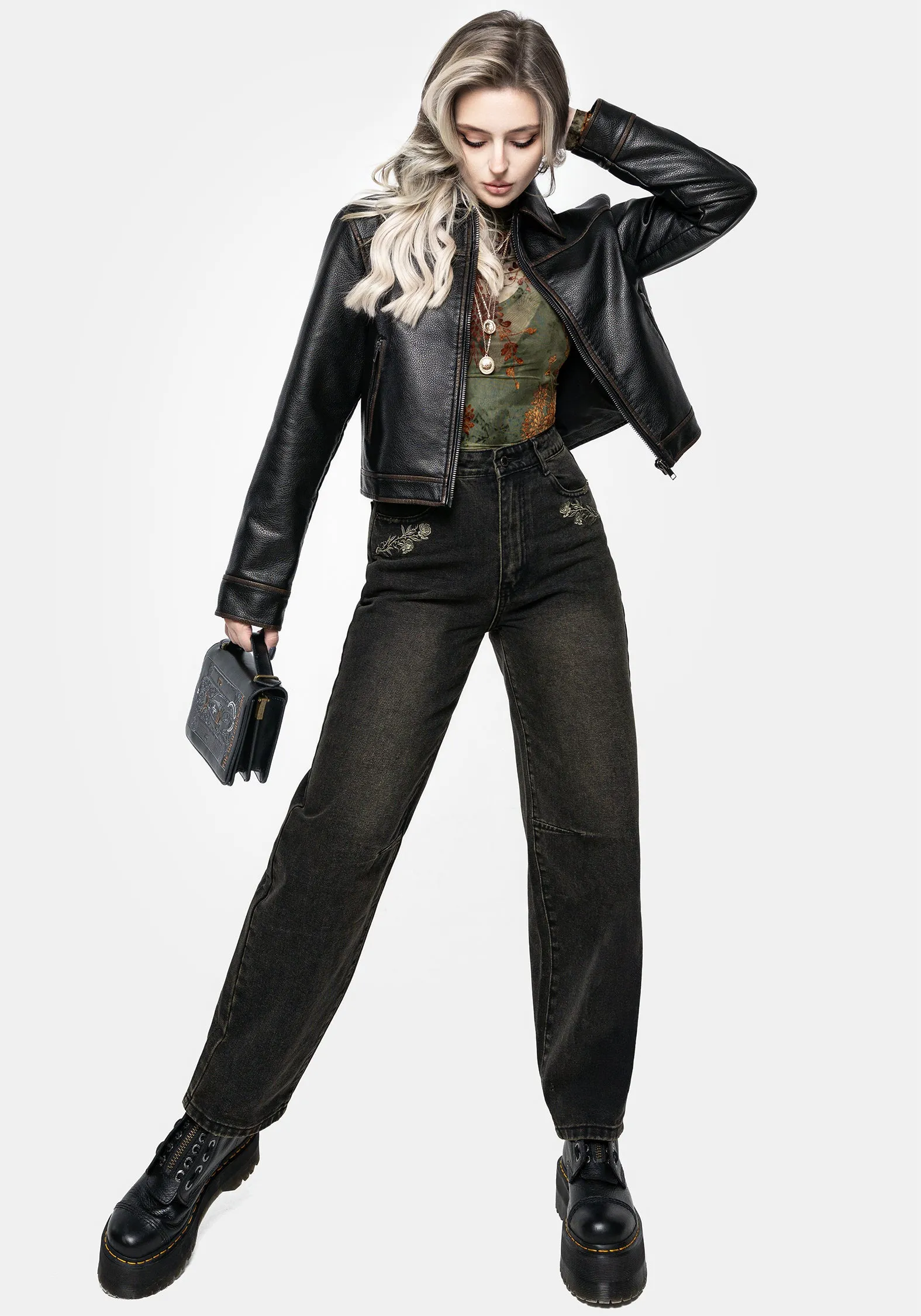 Ermania Crop PU Leather Jacket sold by Disturbia product image thumbnail 4