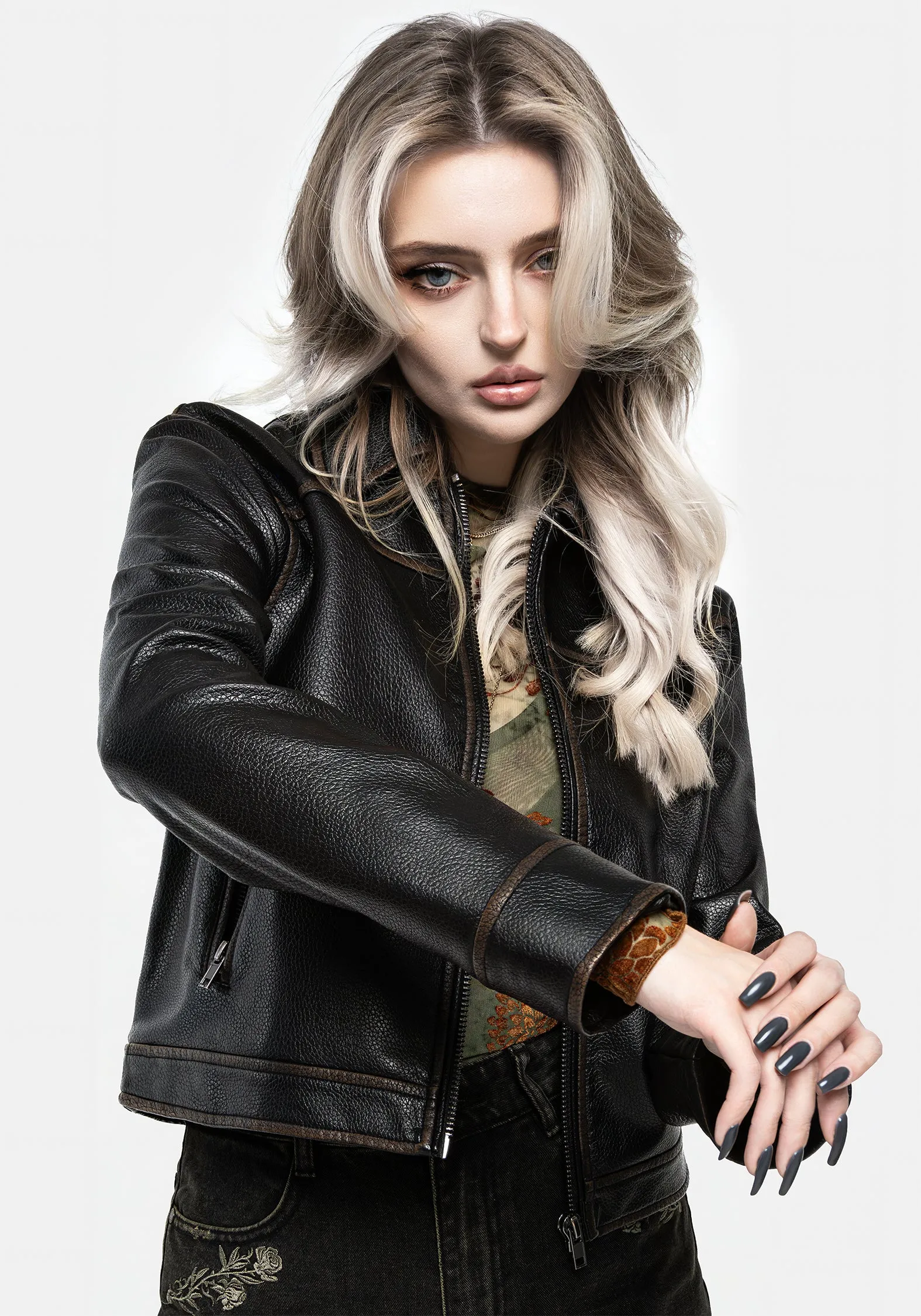 Ermania Crop PU Leather Jacket sold by Disturbia product image thumbnail 5
