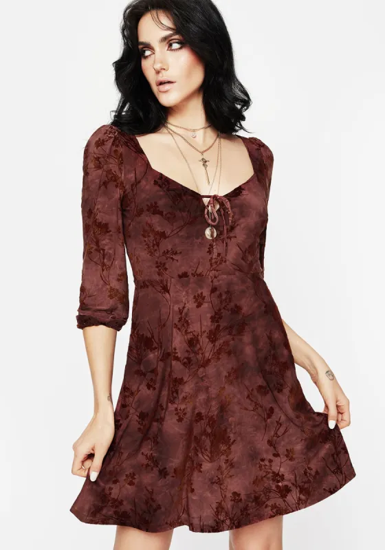 Wytchelm Floral Flocked Velour Mini Dress - Red sold by Disturbia