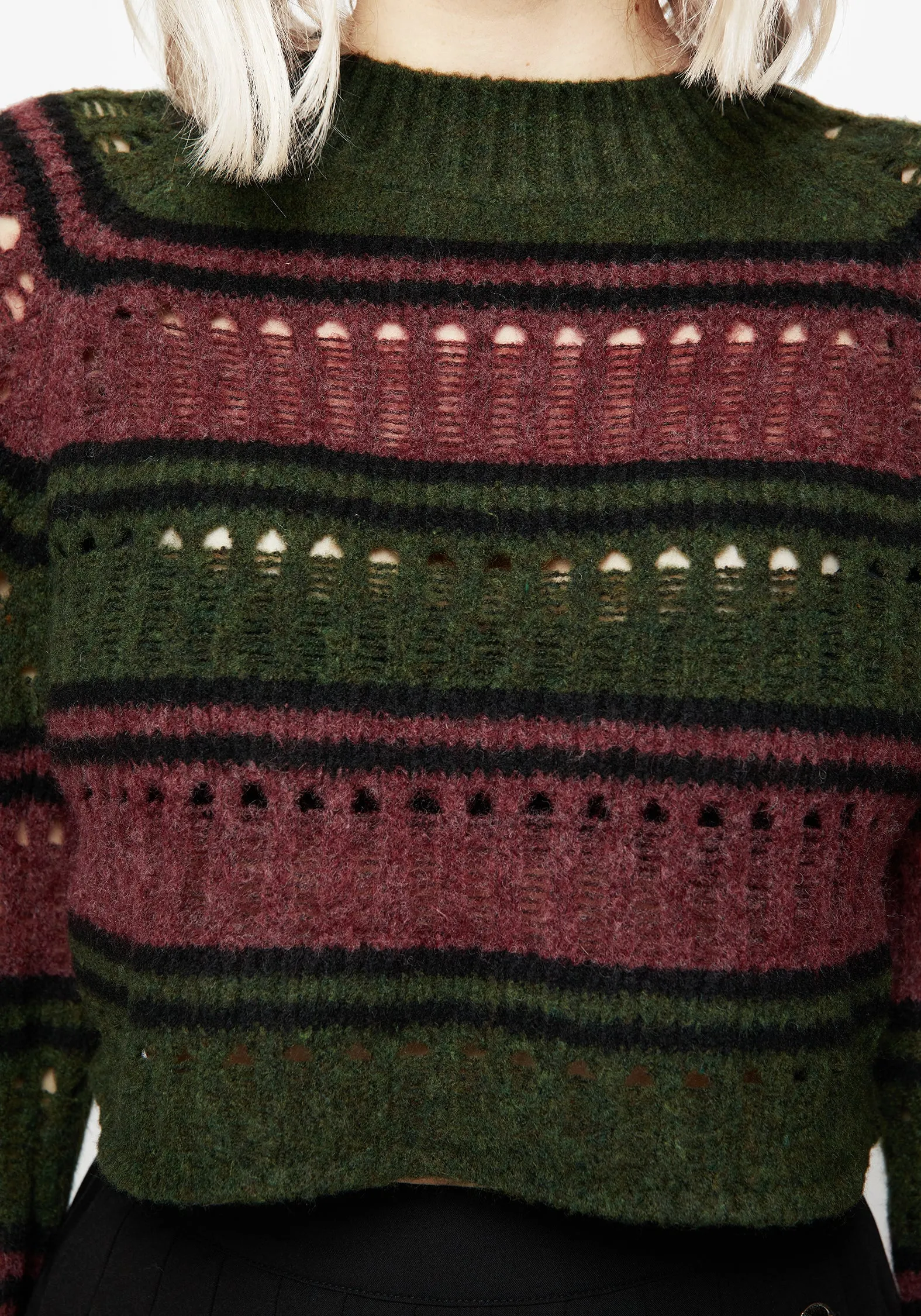 Splinter Stripe Knit Flare Sleeve Crop Jumper sold by Disturbia product image thumbnail 2