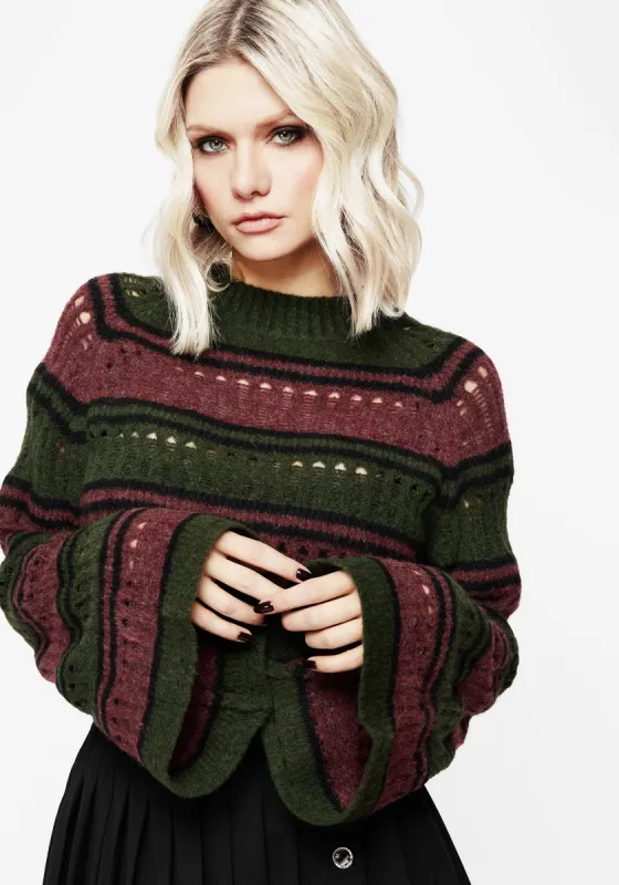Splinter Stripe Knit Flare Sleeve Crop Jumper sold by Disturbia