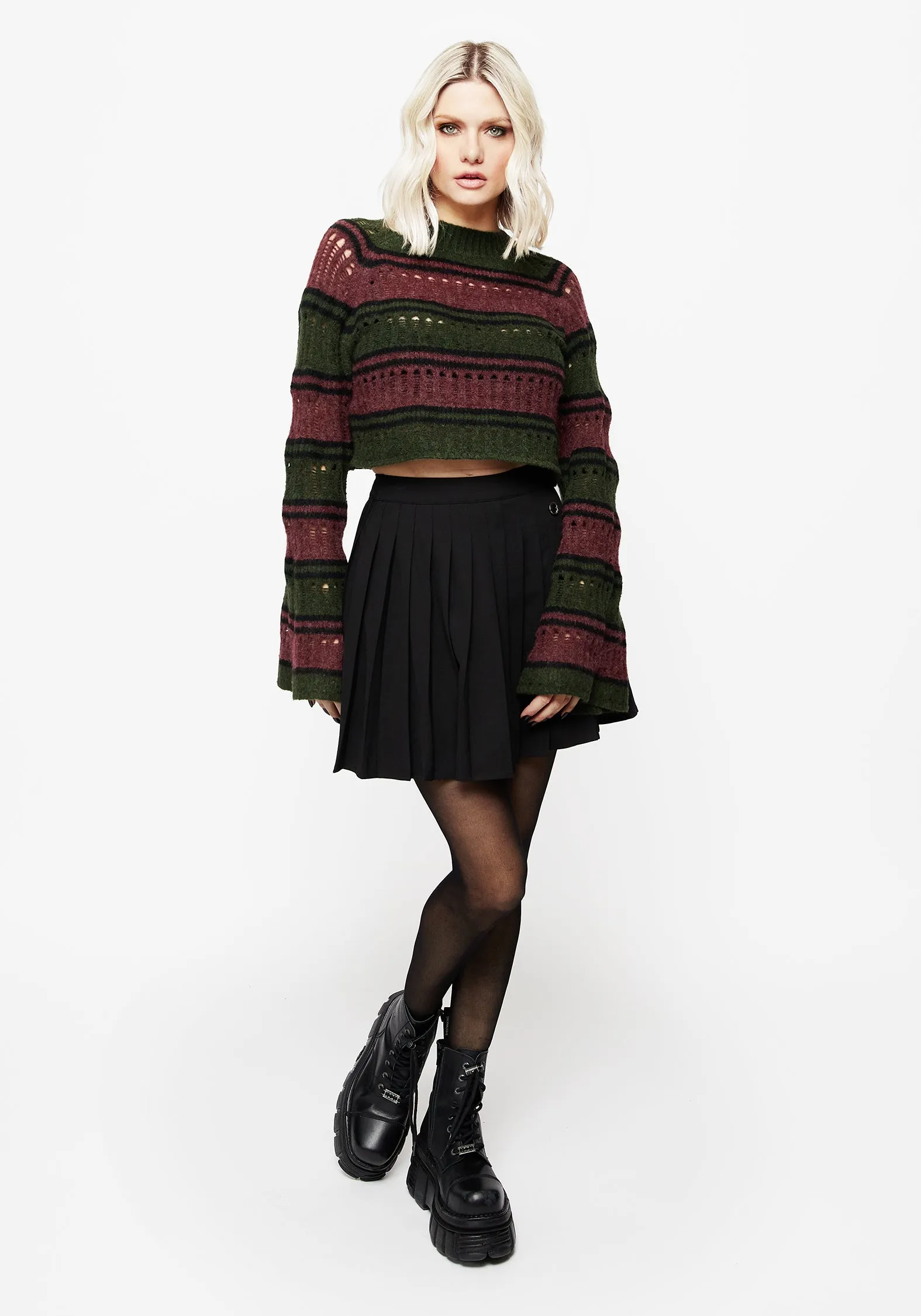 Splinter Stripe Knit Flare Sleeve Crop Jumper sold by Disturbia product image thumbnail 4