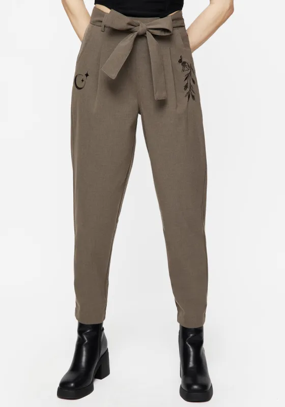 Hester Embroidered Tapered Trousers - Brown sold by Disturbia