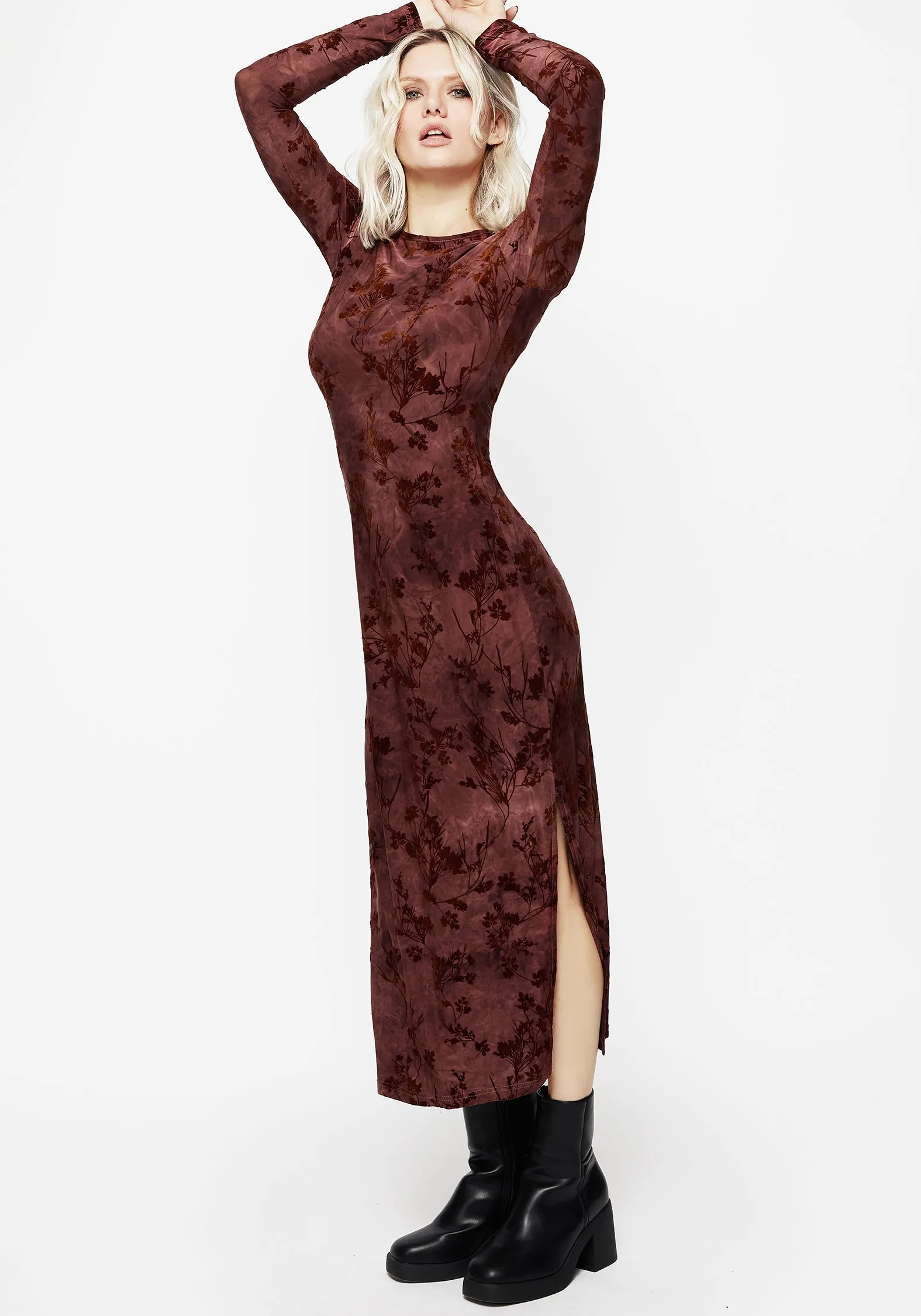 Wytchelm Flocked Velour Midaxi Dress - Red sold by Disturbia product image thumbnail 4