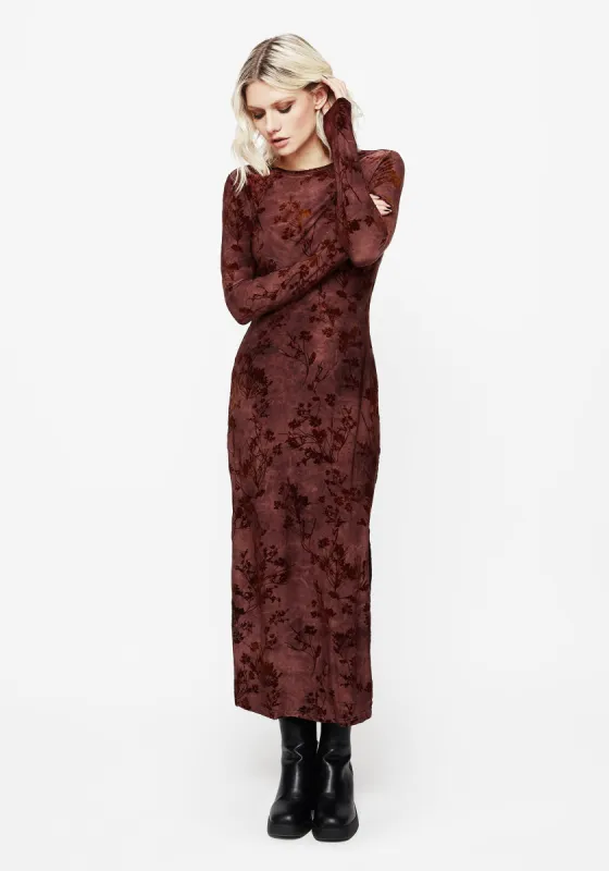 Wytchelm Flocked Velour Midaxi Dress - Red sold by Disturbia
