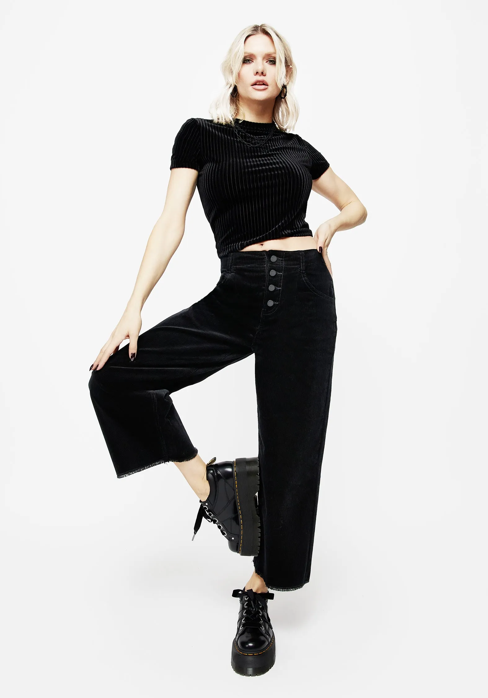 Foster Wide Leg Cord Crop Jeans - Black sold by Disturbia product image thumbnail 5