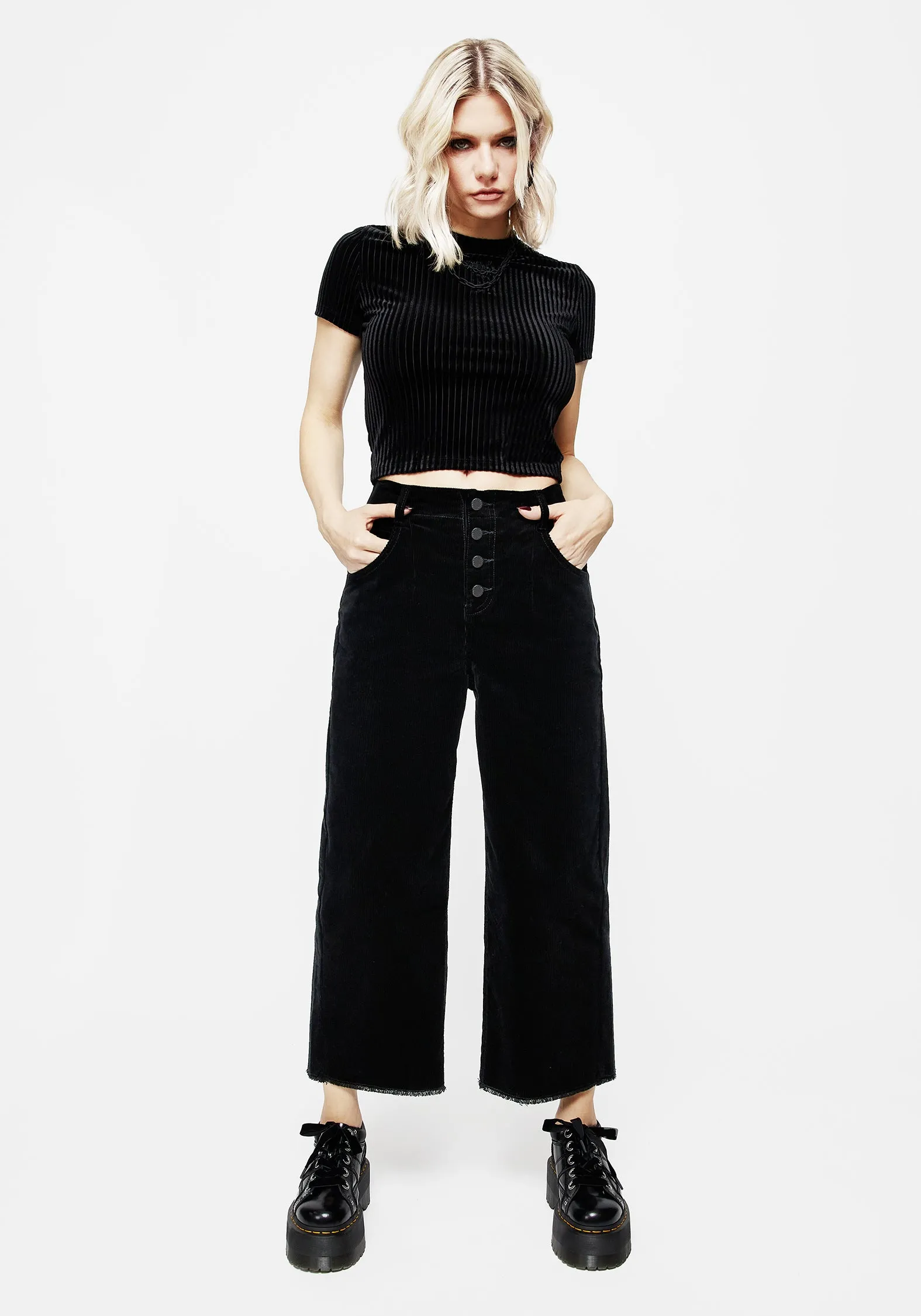 Foster Wide Leg Cord Crop Jeans - Black sold by Disturbia product image thumbnail 4