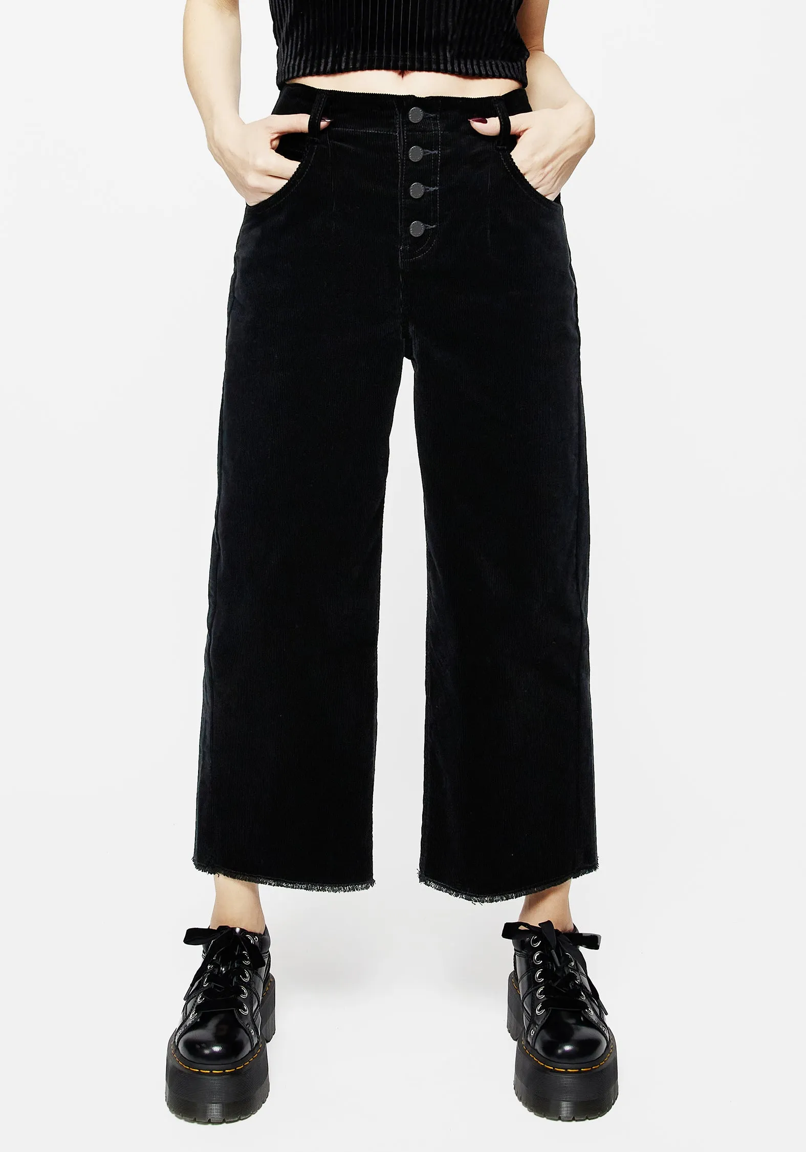Foster Wide Leg Cord Crop Jeans - Black sold by Disturbia