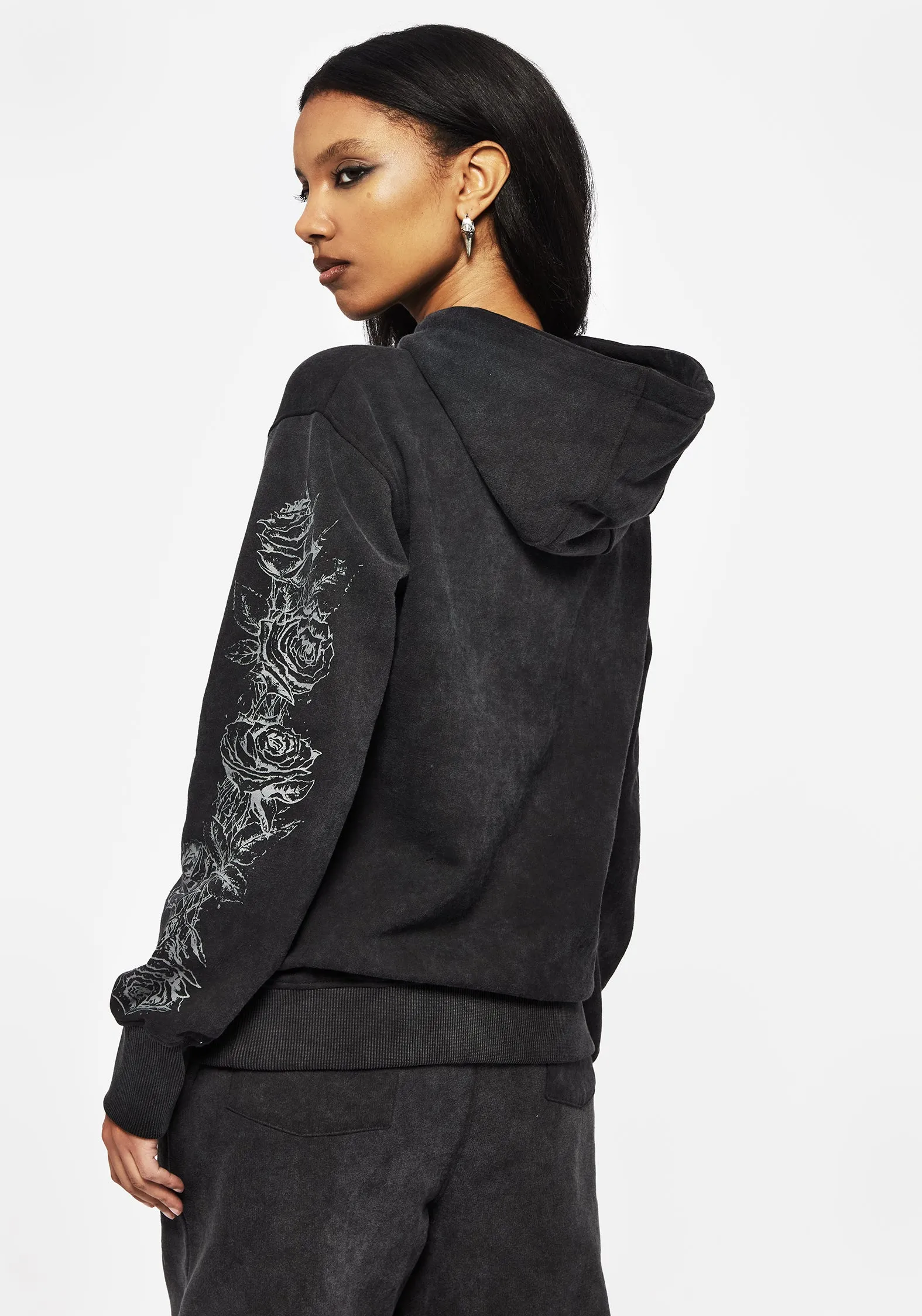 Entwined Rose Graphic Print Longline Hoody sold by Disturbia product image thumbnail 3