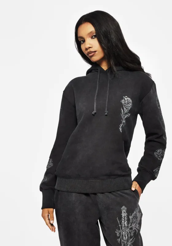 Entwined Rose Graphic Print Longline Hoody sold by Disturbia