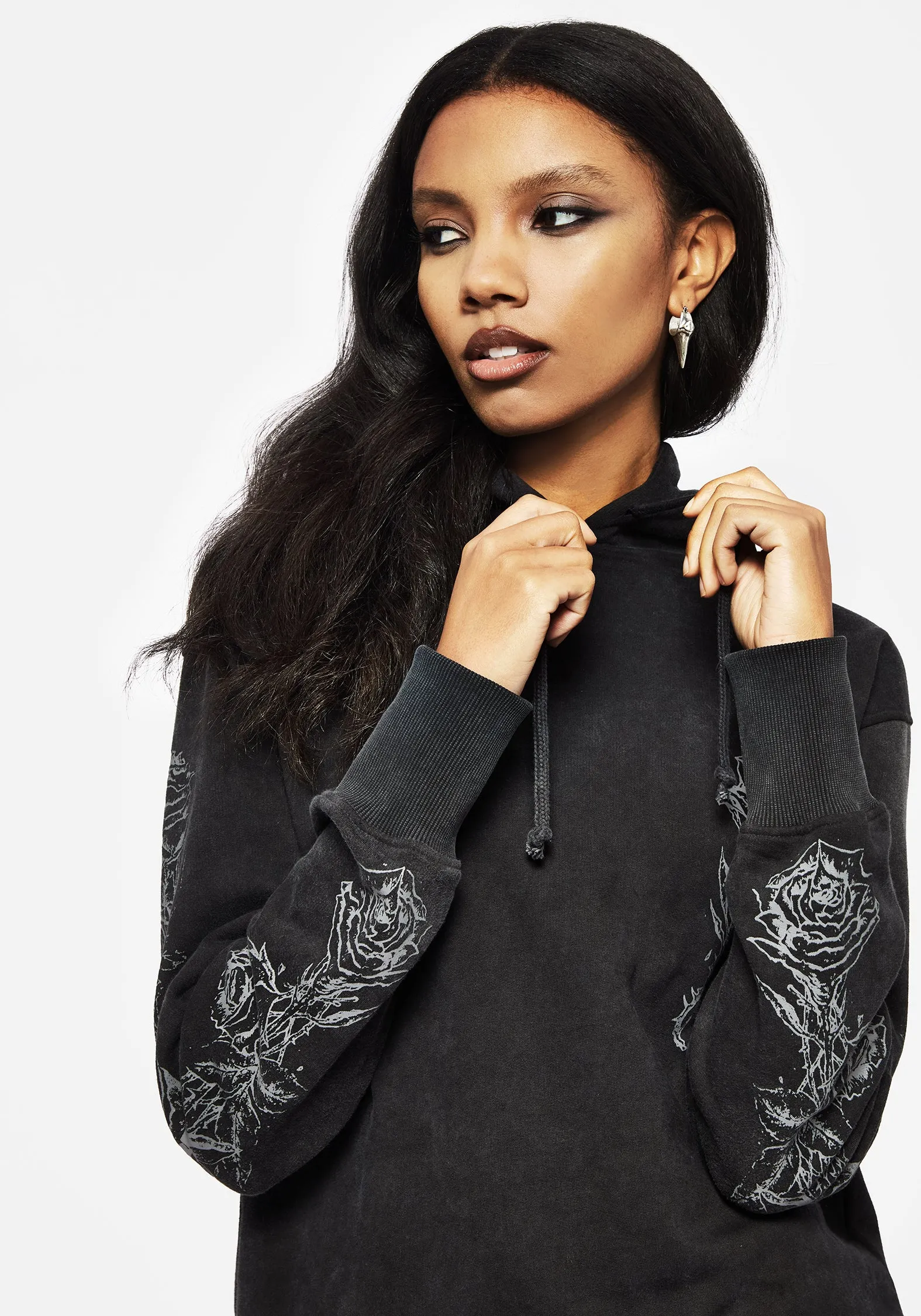 Entwined Rose Graphic Print Longline Hoody sold by Disturbia product image thumbnail 4