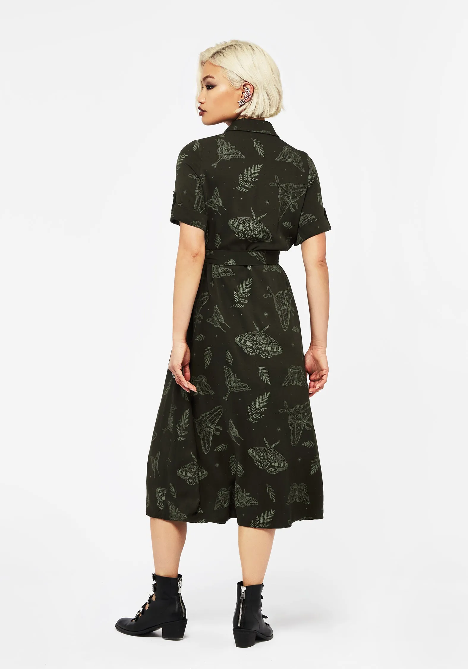 Callopistria Moth Print Midi Shirt Dress - Green sold by Disturbia product image thumbnail 3