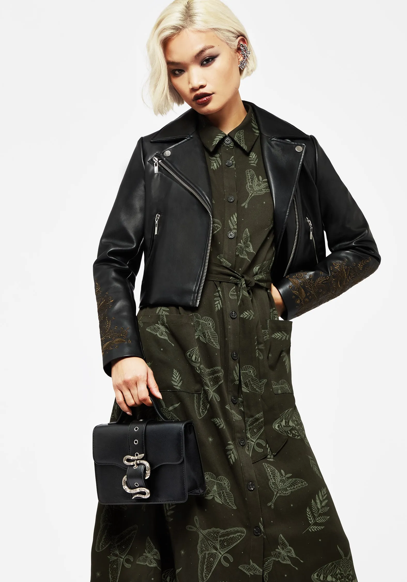 Callopistria Moth Print Midi Shirt Dress - Green sold by Disturbia product image thumbnail 5