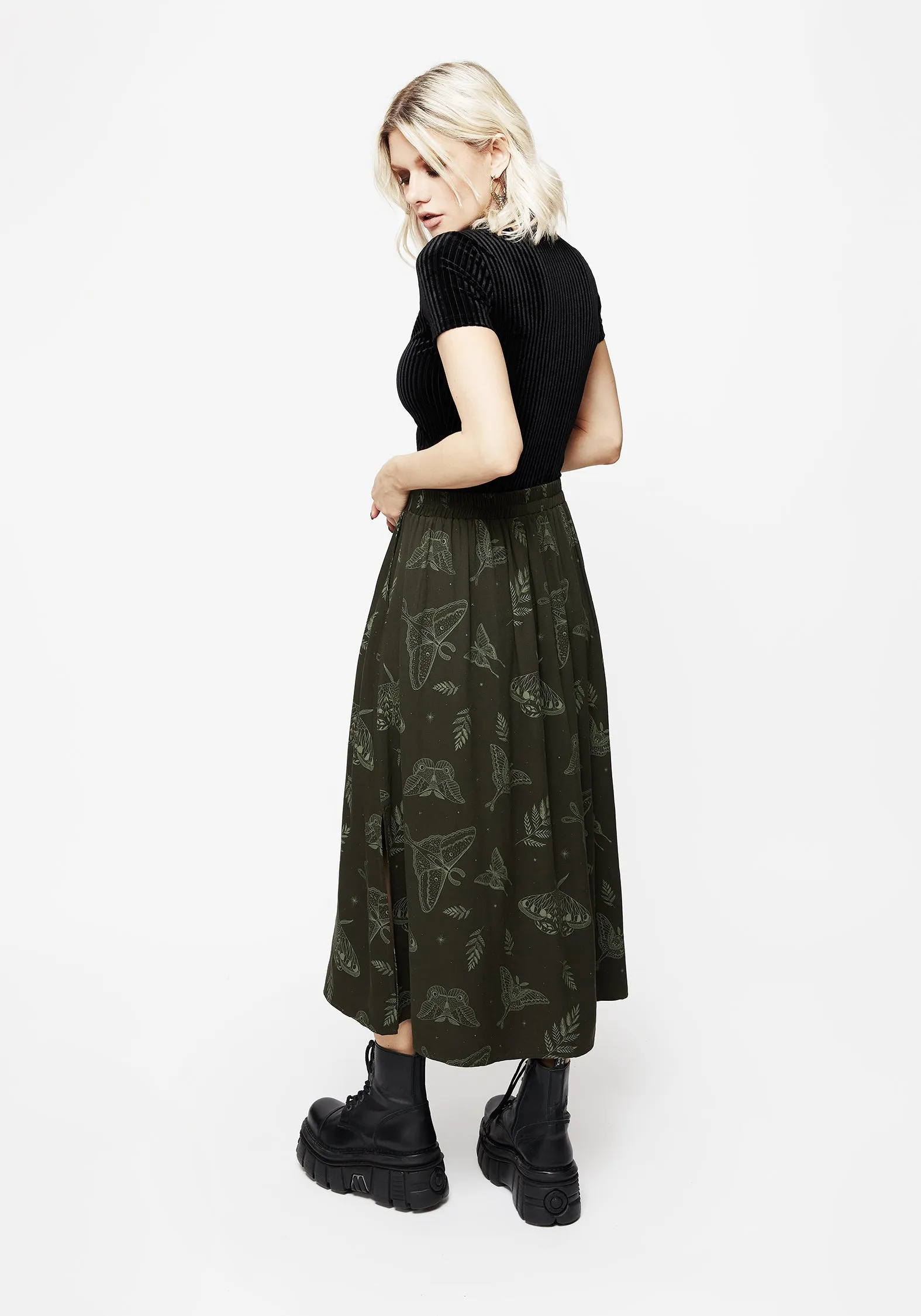 Callopistria Moth Print Midi Skirt - Green sold by Disturbia product image thumbnail 3