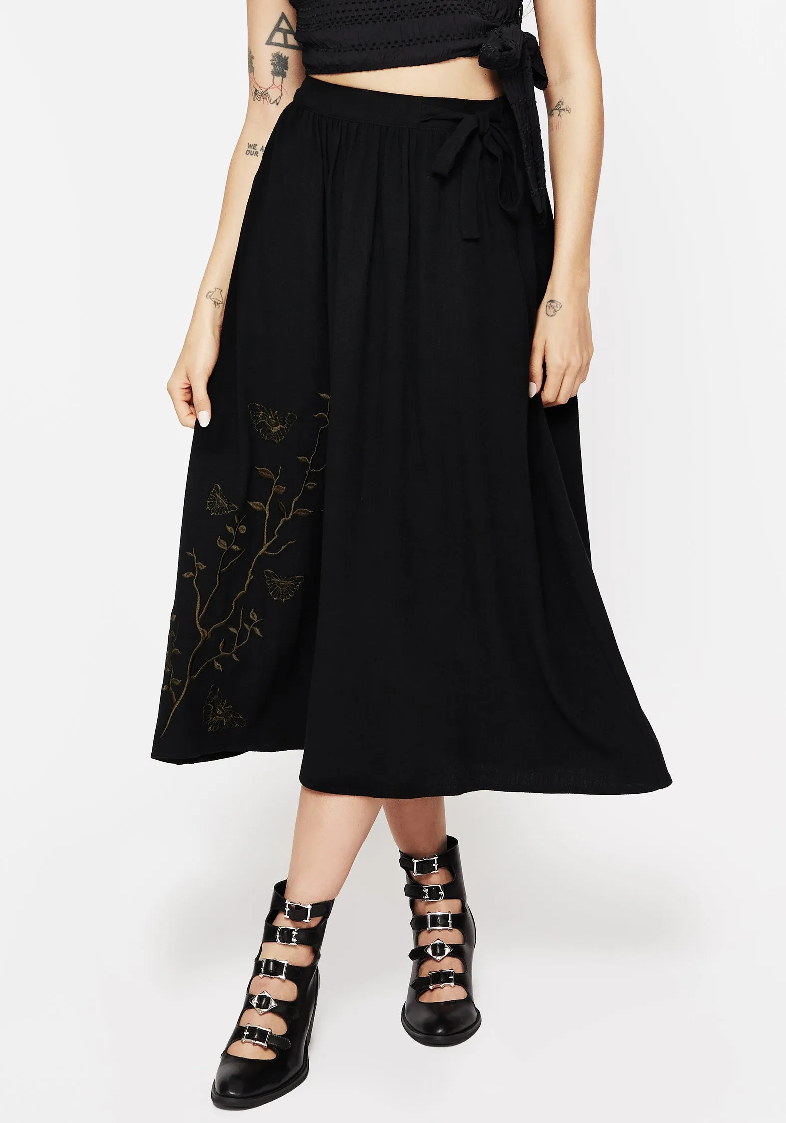 Cressida Moth Embroidered Midi Skirt sold by Disturbia