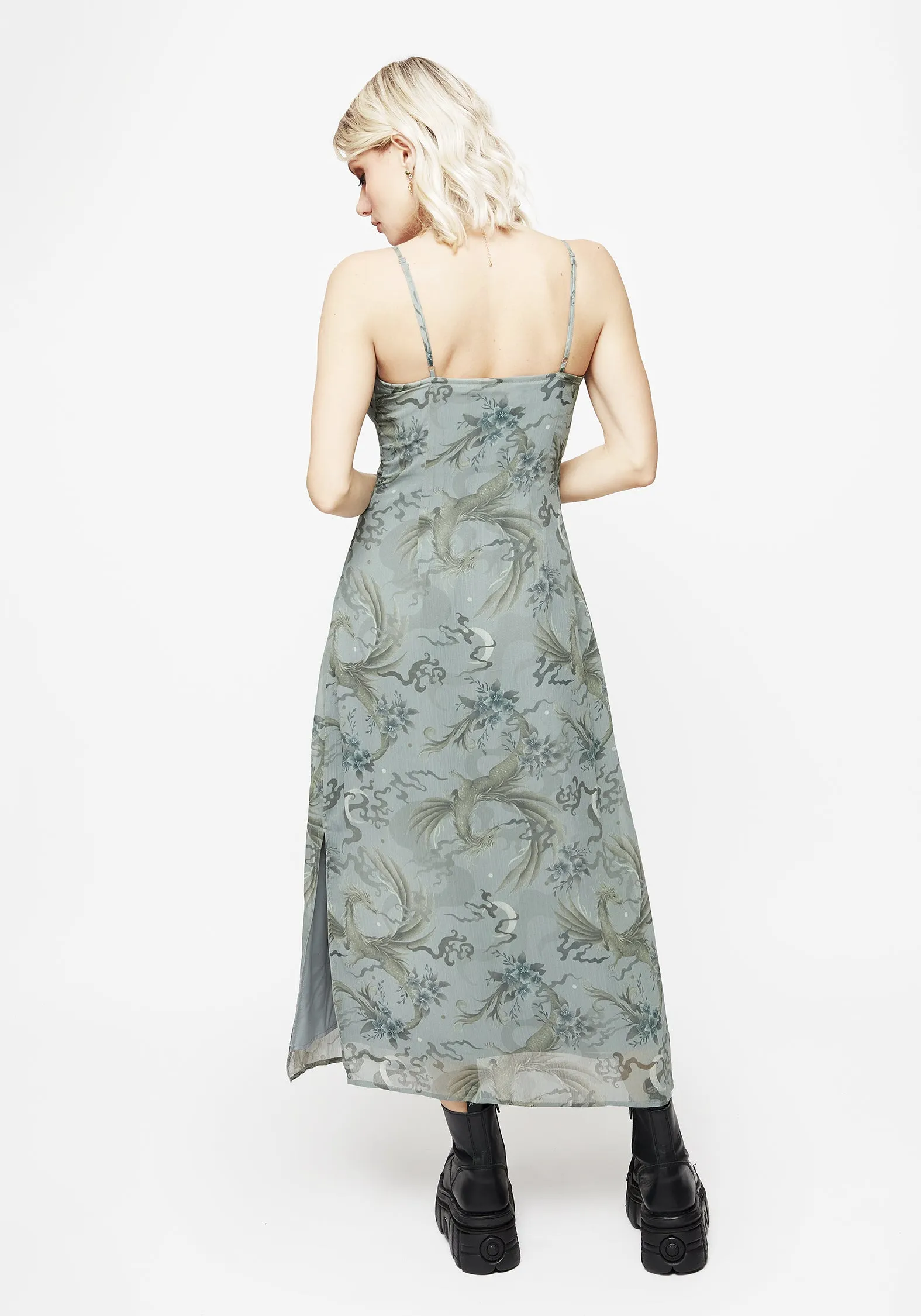 Sapphira Dragon Print Chiffon Midaxi Slip Dress sold by Disturbia product image thumbnail 3