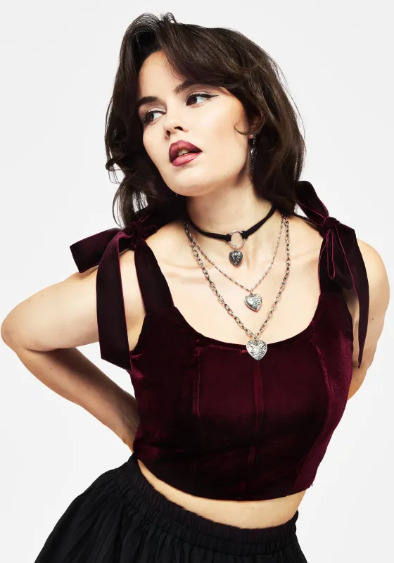 Lisette Velour Tie Strap Corset Top - Red sold by Disturbia