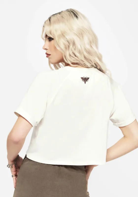 Sunne Moth Embroidered Boxy Crop Cotton Tee sold by Disturbia