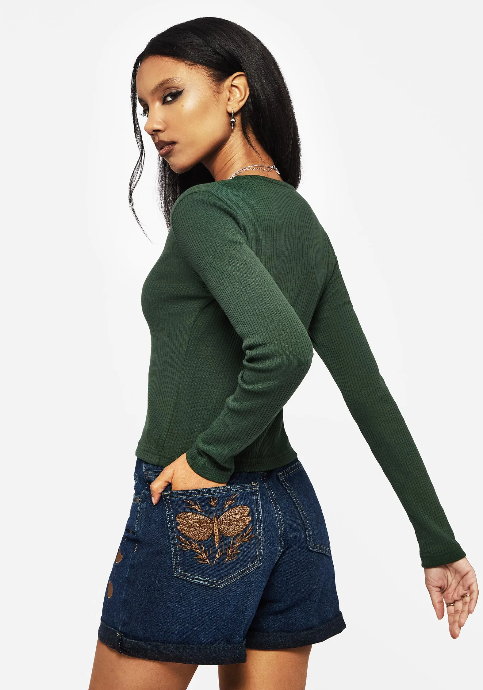 Surcantine Rib Button Up Long Sleeve Top sold by Disturbia product image thumbnail 3