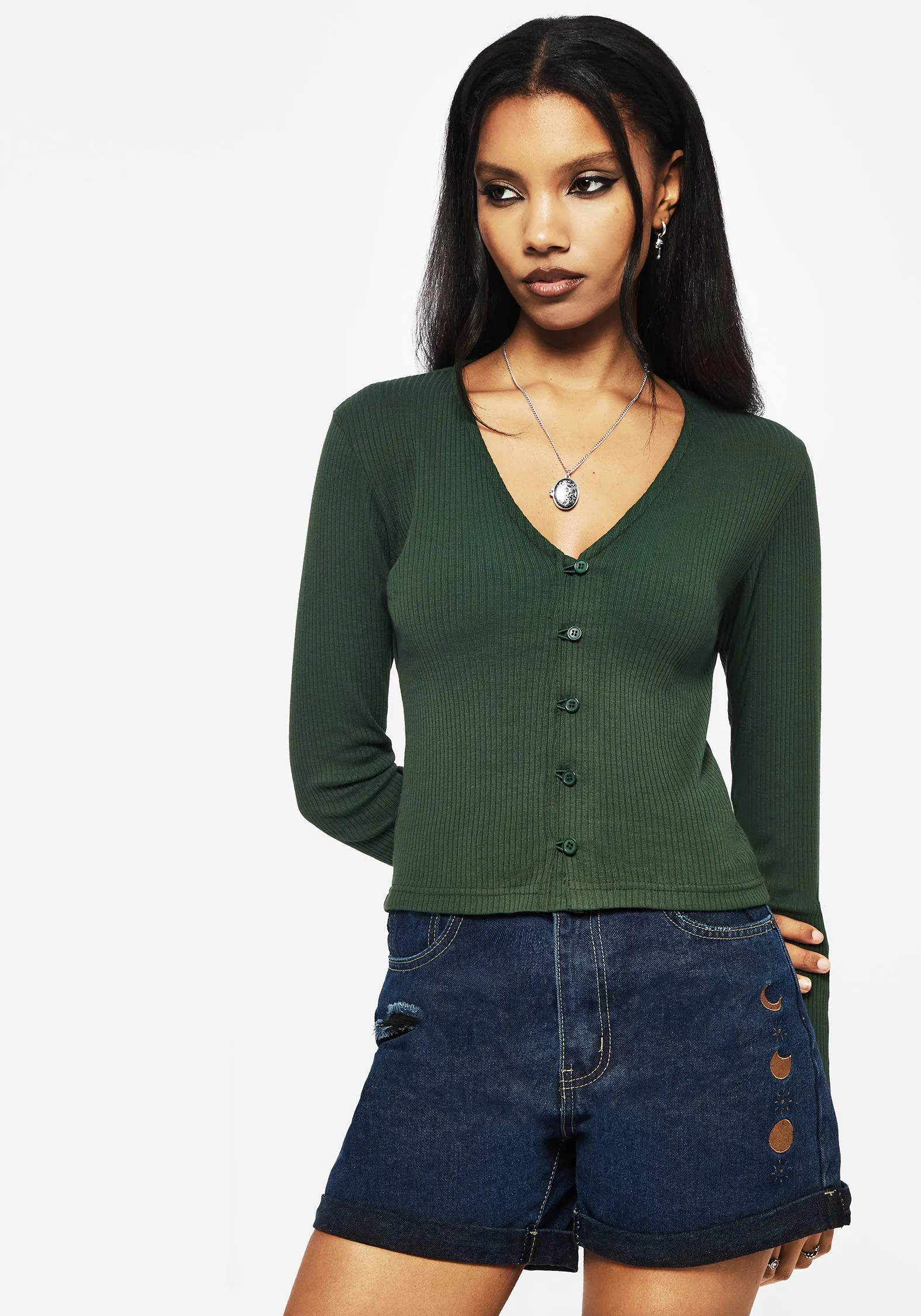 Surcantine Rib Button Up Long Sleeve Top sold by Disturbia