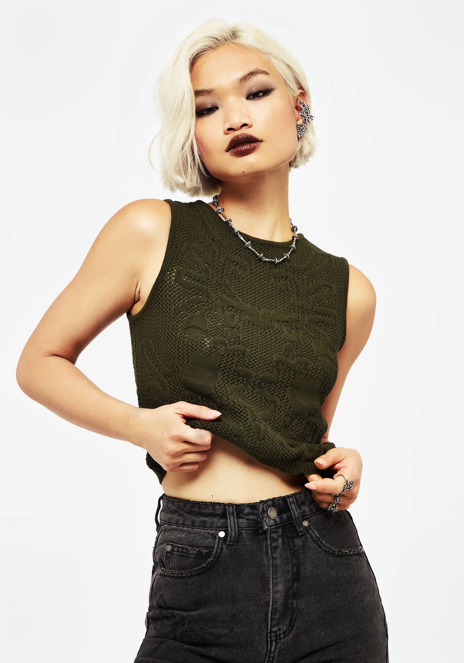 Tulip Jacquard Knit Crop Top sold by Disturbia product image thumbnail 5