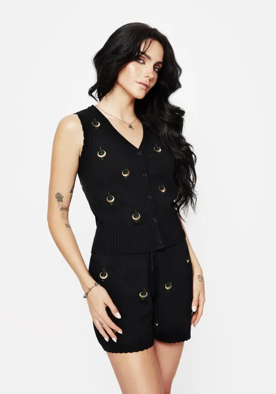 Liana Moon Leaf Embroidered Button Up Knit Vest sold by Disturbia