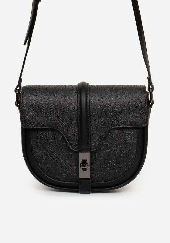 Cypress Paisley Debossed Crossbody Satchel Bag - Black sold by Disturbia