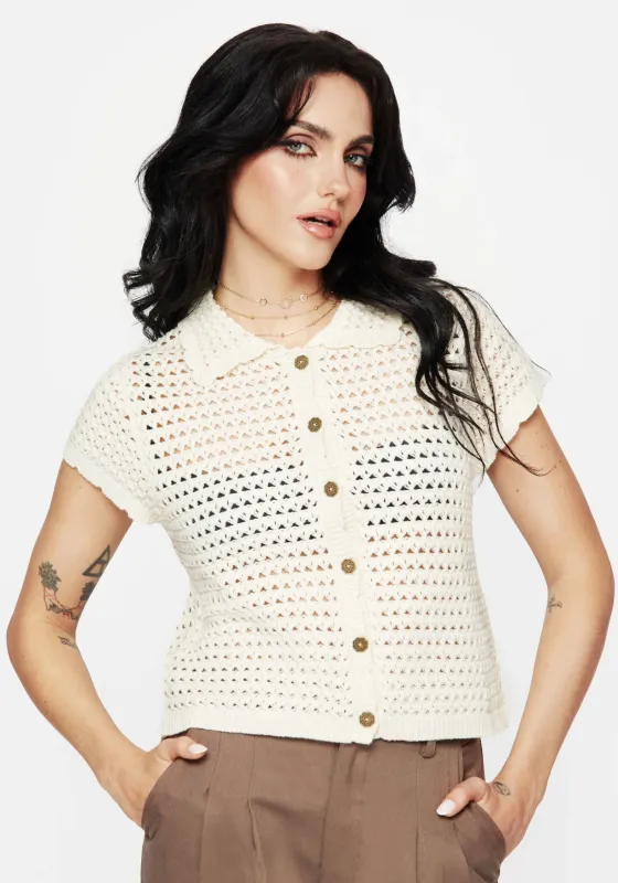 Drifter Pointelle Knit Button Up Top sold by Disturbia