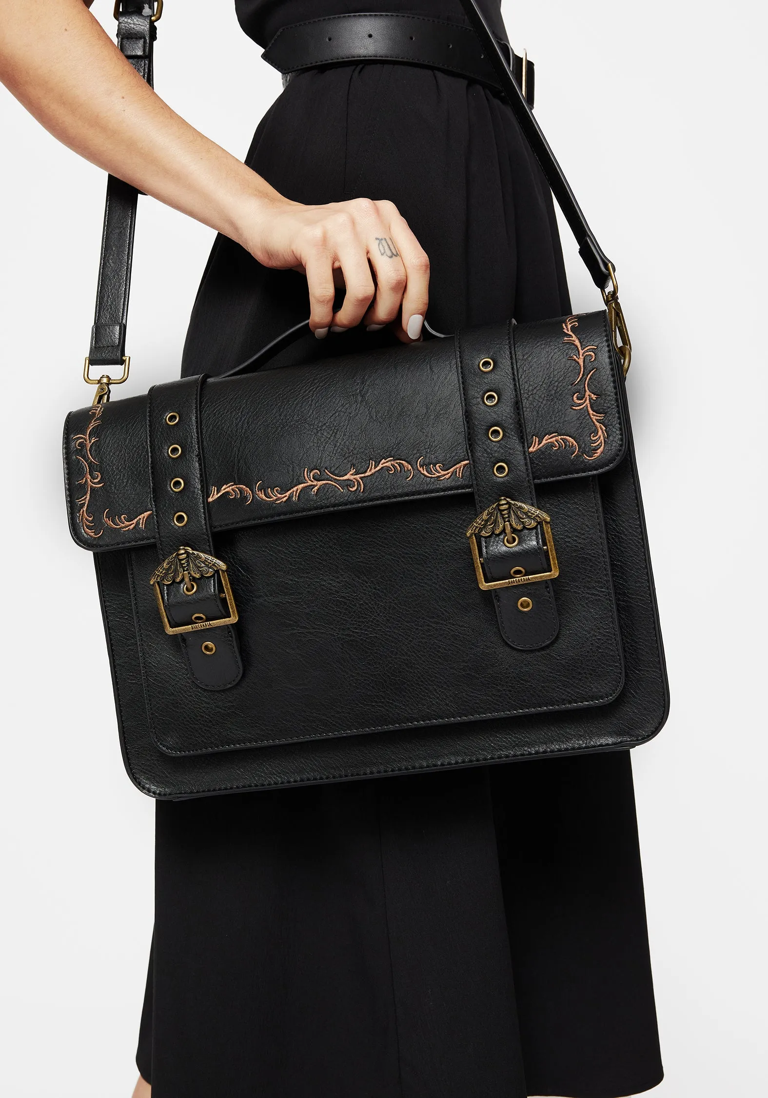 Rosamoth Buckle Vine Embroidered Satchel Bag - Black sold by Disturbia product image thumbnail 2