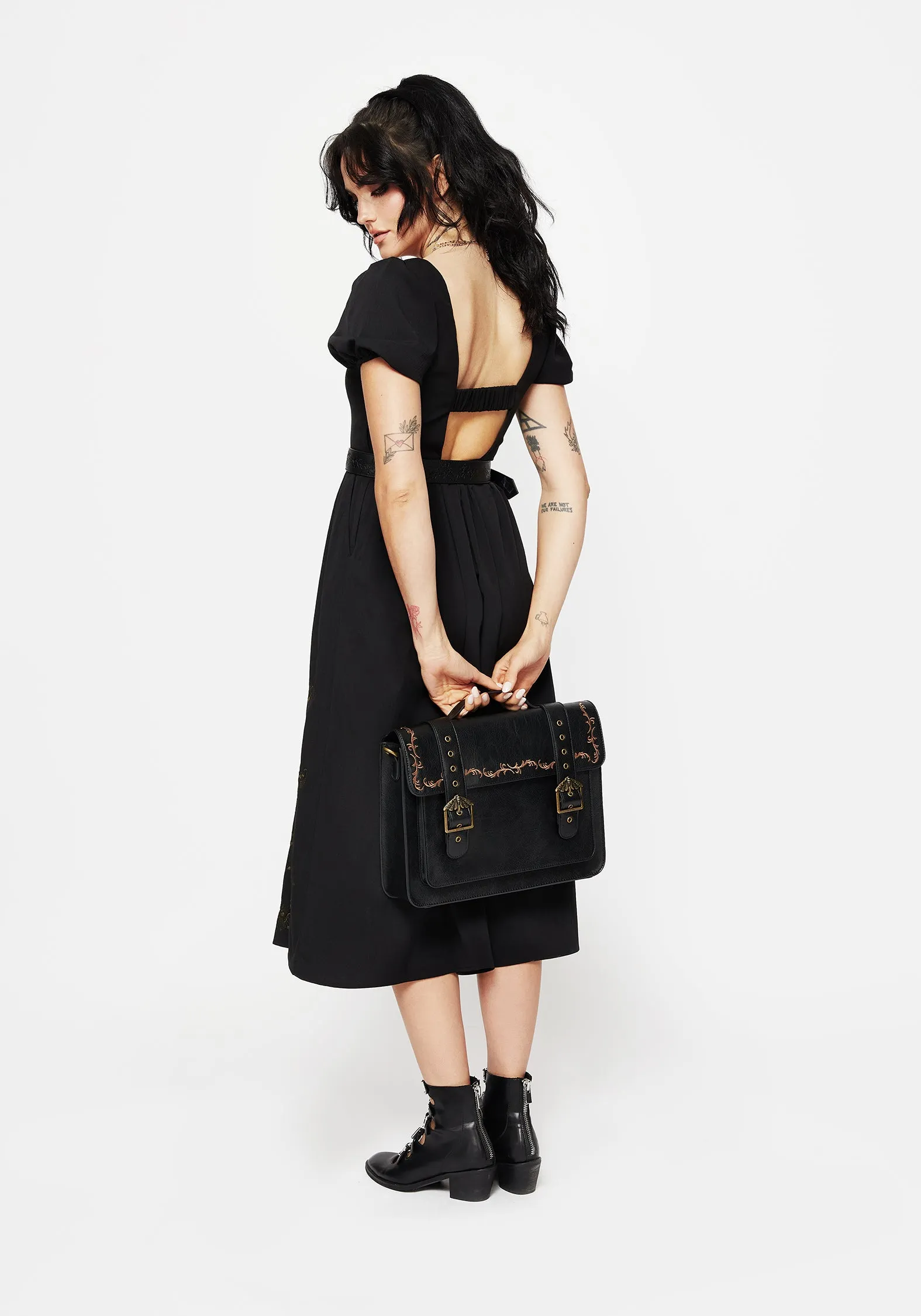 Rosamoth Buckle Vine Embroidered Satchel Bag - Black sold by Disturbia product image thumbnail 5