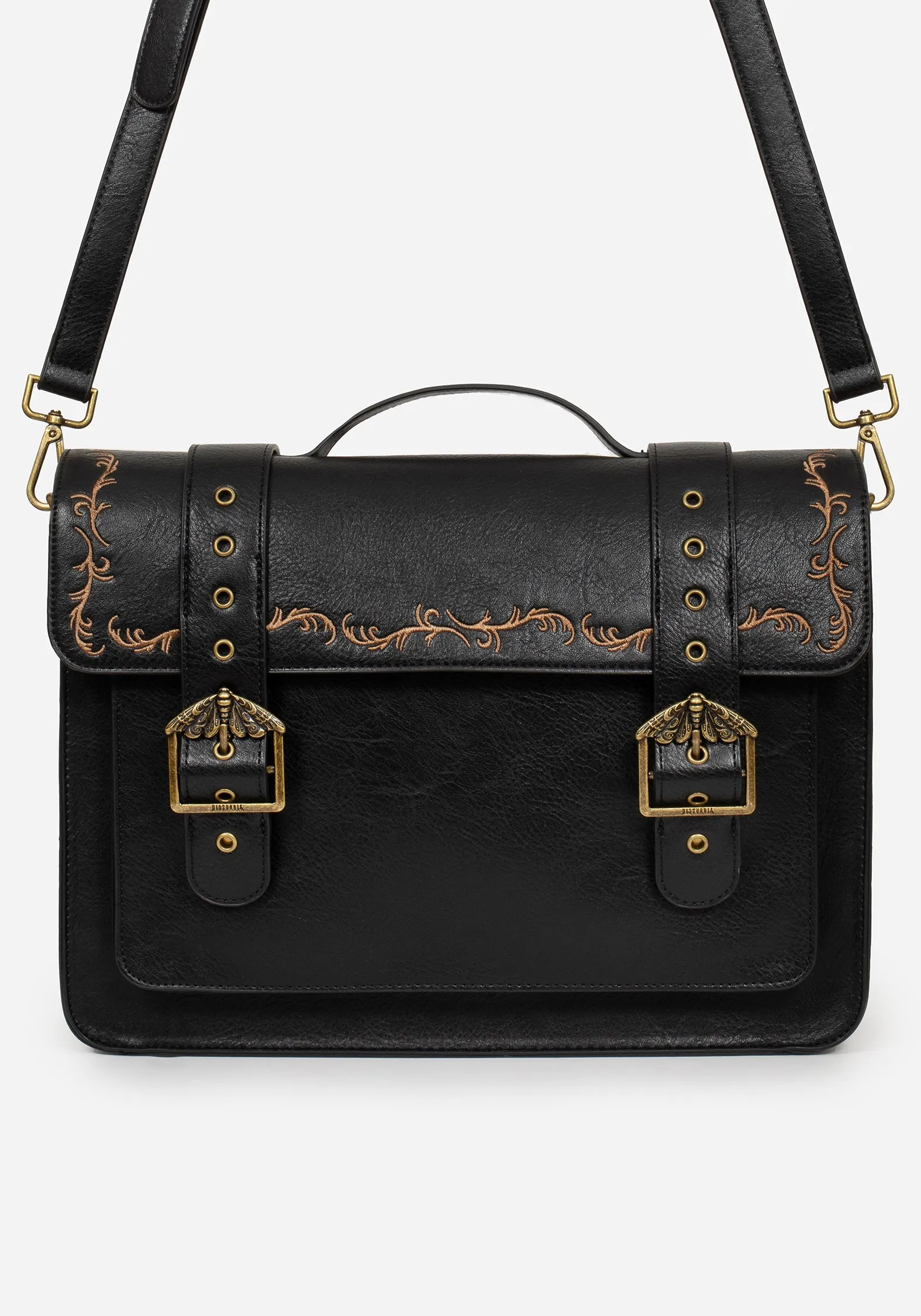 Rosamoth Buckle Vine Embroidered Satchel Bag - Black sold by Disturbia