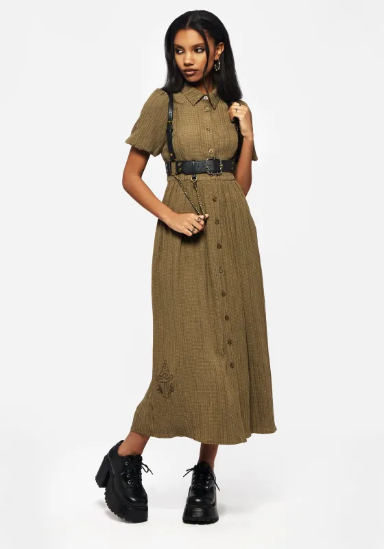 Ramaria Embroidered Puff Sleeve Button Up Midaxi Shirt Dress sold by Disturbia