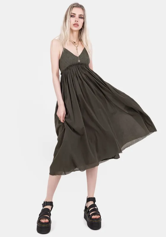 Thyme Cotton Plunge Neck Cami Midi Dress sold by Disturbia
