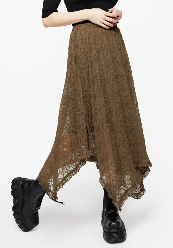 Myrtle Floral Lace Handkerchief Hem Midi Skirt sold by Disturbia