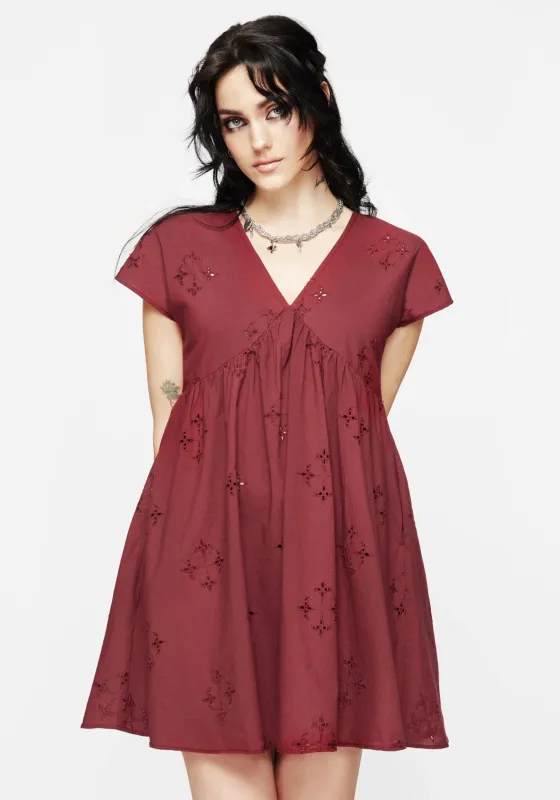 Crux Broderie Cotton Smock Mini Dress - Red sold by Disturbia