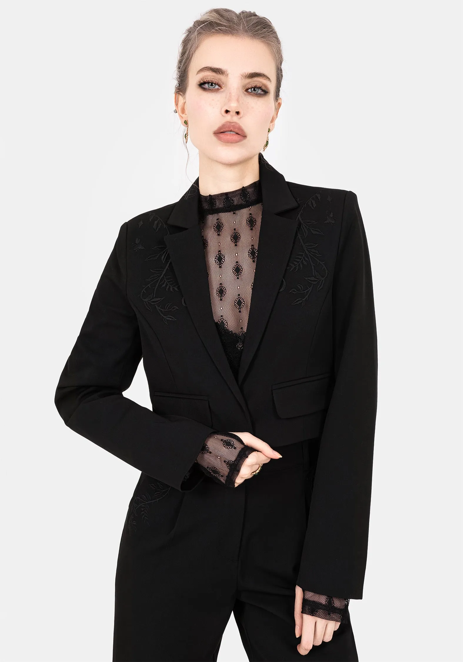 Mona Embroidered Crop Blazer sold by Disturbia