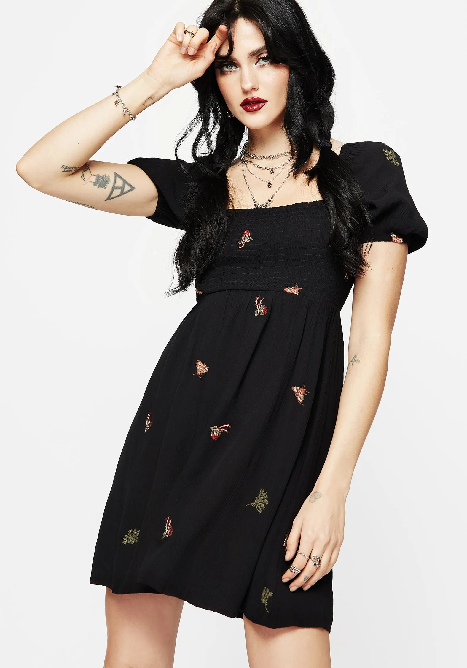 Copia Moth Embroidered Puff Sleeve Mini Dress sold by Disturbia