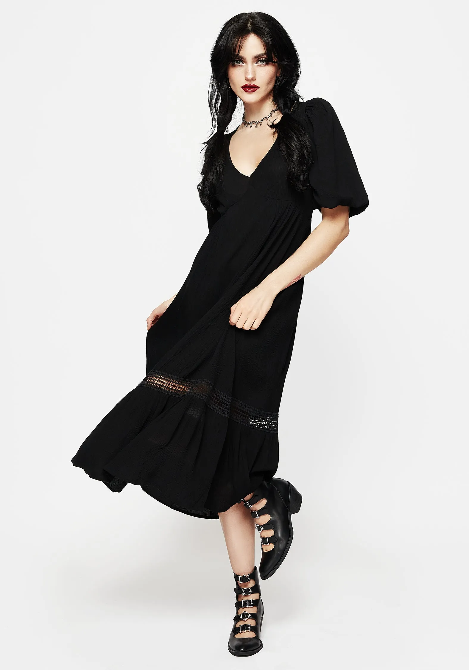 Mirage Lace Insert Puff Sleeve Maxi Dress sold by Disturbia product image thumbnail 4