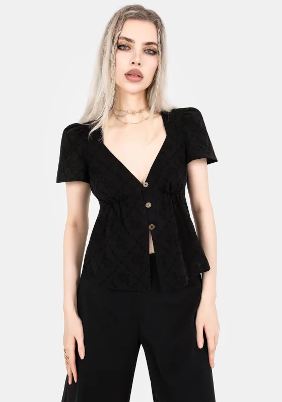 Polgara Floral Jacquard Peplum Top sold by Disturbia
