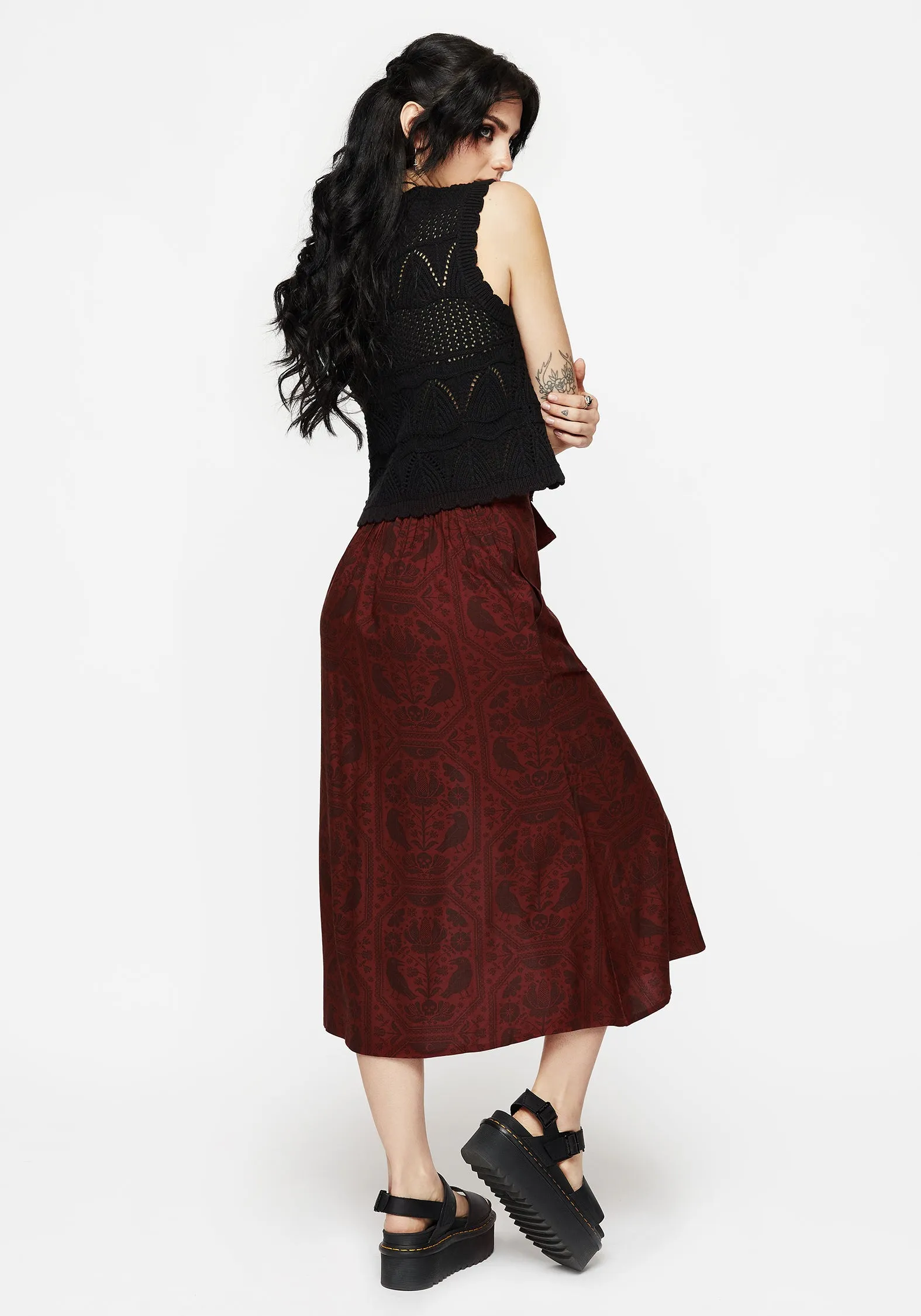 Annabel Raven Print Split Front Midi Skirt - Rust sold by Disturbia product image thumbnail 3