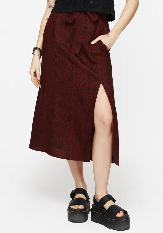 Annabel Raven Print Split Front Midi Skirt - Rust sold by Disturbia