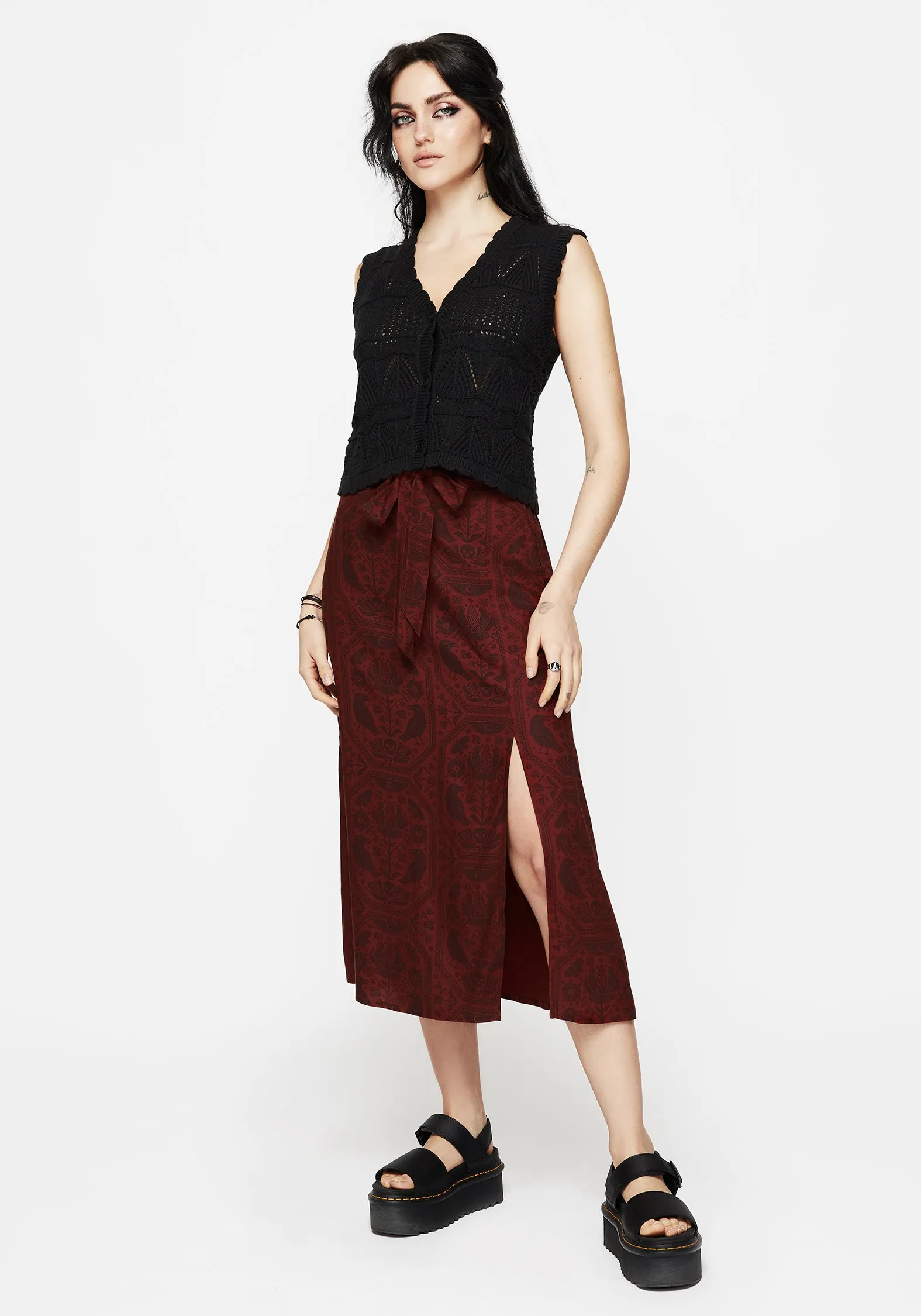 Annabel Raven Print Split Front Midi Skirt - Rust sold by Disturbia product image thumbnail 5