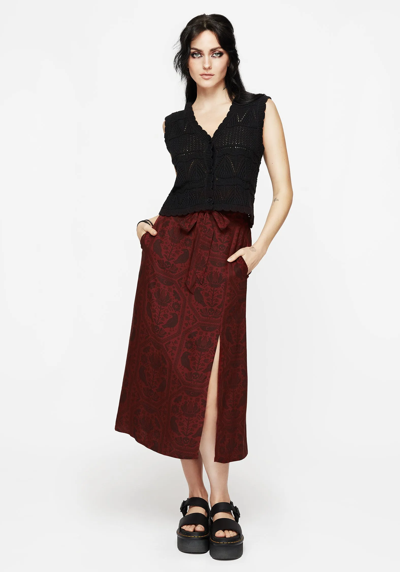 Annabel Raven Print Split Front Midi Skirt - Rust sold by Disturbia product image thumbnail 4