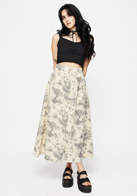 Maypole Cotton Print Button Up Midaxi Skirt sold by Disturbia