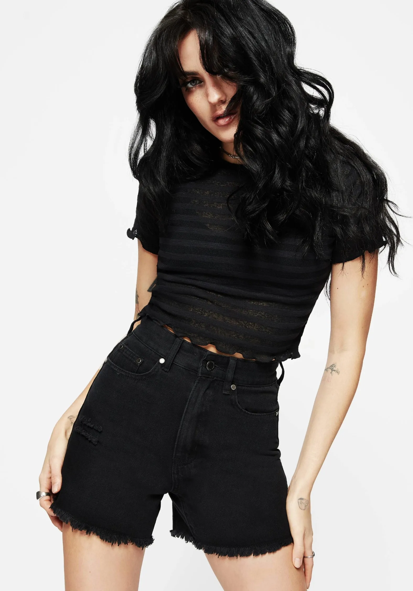 Planchette Embroidered Distressed Denim Shorts sold by Disturbia product image thumbnail 4