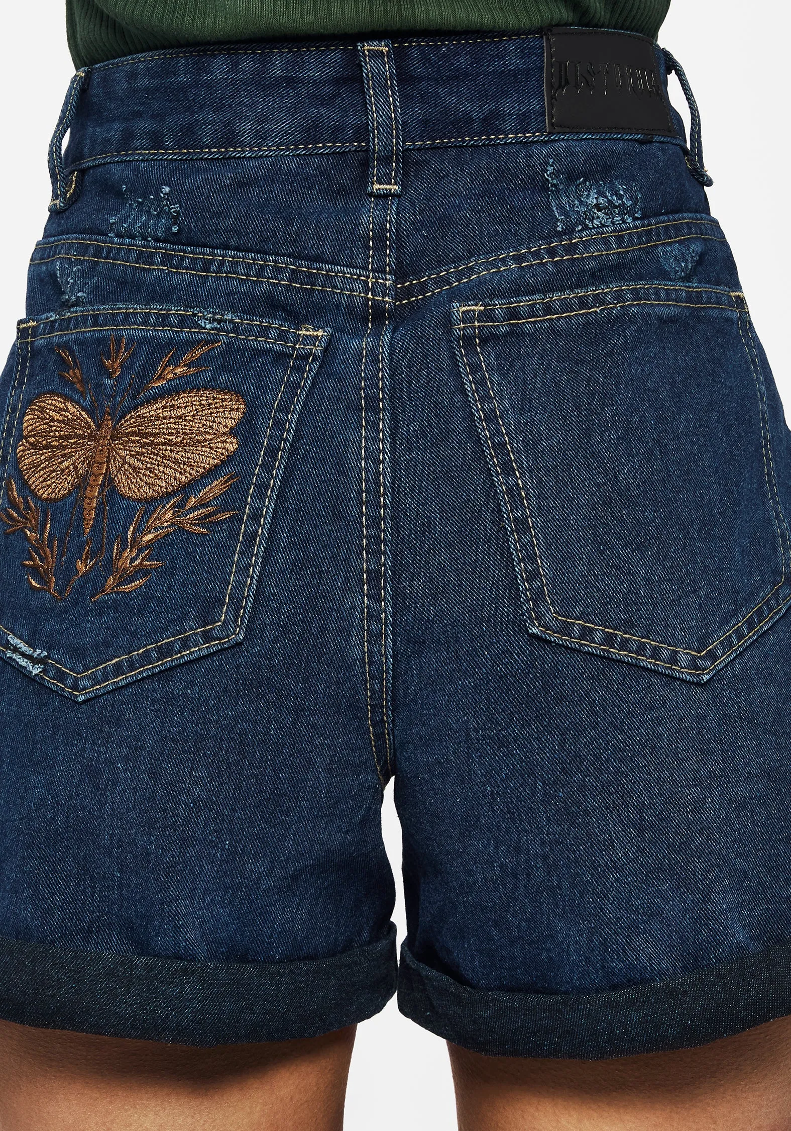 Griffinfly Embroidered Distressed Denim Blue Shorts sold by Disturbia product image thumbnail 2